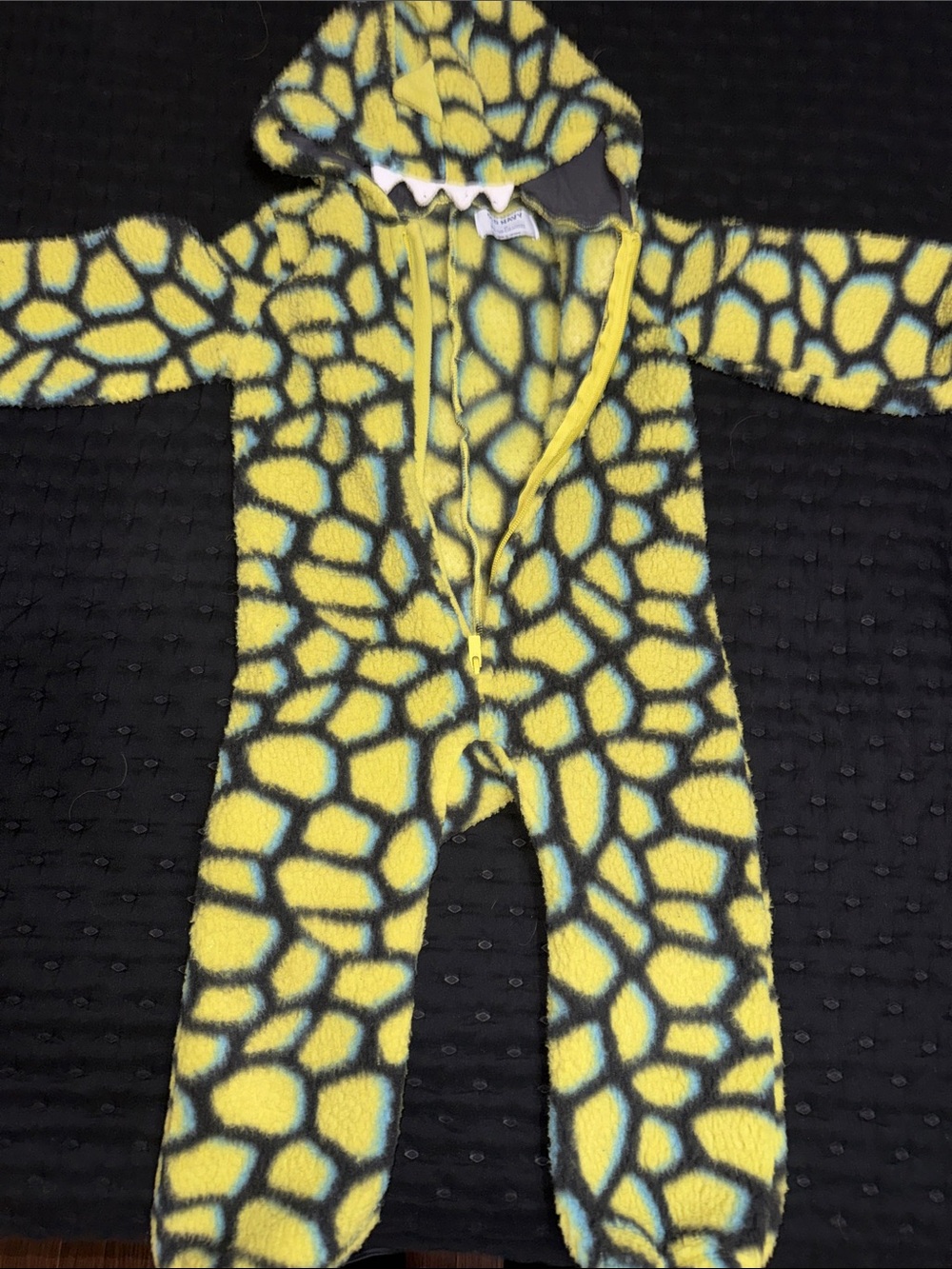 Old Navy Yellow and Gray Fleece Hooded One-Piece Footie for Kids